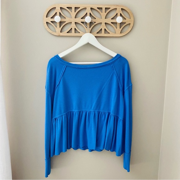 Free People Pullover Long Sleeve Crop Top Blue Sz Small - Picture 7 of 9